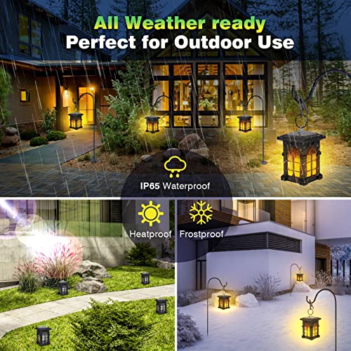 Solar Lantern, Futuriol IP65 Waterproof Solar Outdoor Lights with Flickering Flame Outdoor Lighting Halloween Decorations, Mini Solar Powered Hanging Landscape Light for Garden Yard Porch Lawn 4 Pack