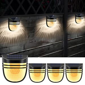 gonengo solar fence lights – solar fence lights outdoor waterproof, for fence, wall, garden, pool stair, solar fence lights warm white (4 pack)