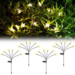 Solar Powered Firefly Lights, valktech Solar Garden Lights, Pentagram Starburst Swaying Solar Firefly Lights,Waterproof Landscape Outdoor Decorative Light for Garden Patio Path Lawn,Warm White(4 Pack)