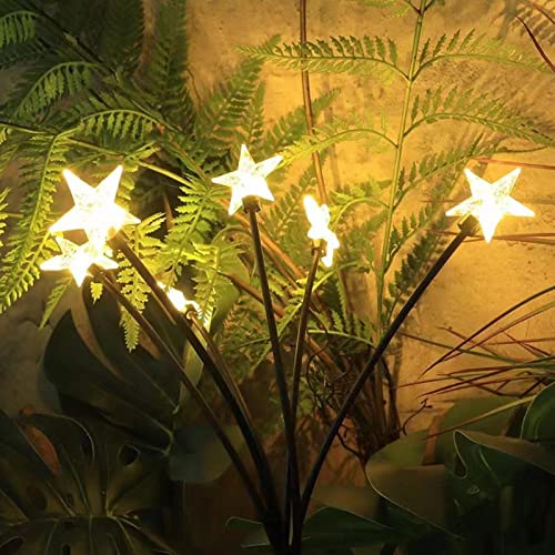 Solar Powered Firefly Lights, valktech Solar Garden Lights, Pentagram Starburst Swaying Solar Firefly Lights,Waterproof Landscape Outdoor Decorative Light for Garden Patio Path Lawn,Warm White(4 Pack)