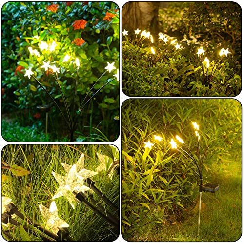 Solar Powered Firefly Lights, valktech Solar Garden Lights, Pentagram Starburst Swaying Solar Firefly Lights,Waterproof Landscape Outdoor Decorative Light for Garden Patio Path Lawn,Warm White(4 Pack)