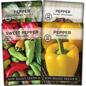 sow right seeds – sweet bell pepper seed collection for planting – packets of cubanelle, sunbright, california wonder, sweet chocolate bell, non-gmo heirloom seeds to plant a home vegetable garden