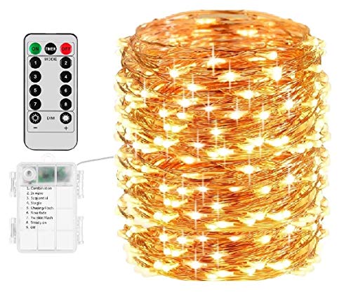 nircsom Fairy Lights Battery Christmas String Lights, 66Ft 200 LED Waterproof Remote Timer Control Copper Wire Lights, Fairy Lights Decoration String Lights for Patio Garden Yard Party Wedding