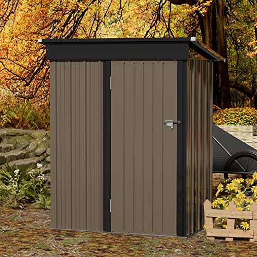 Jummico 5'x3' Patio Outdoor Storage Shed Metal Weather Resistant Utility Tool Shed Storage House with Single Lockable Door for Backyard Patio Lawn Meadow Farmland