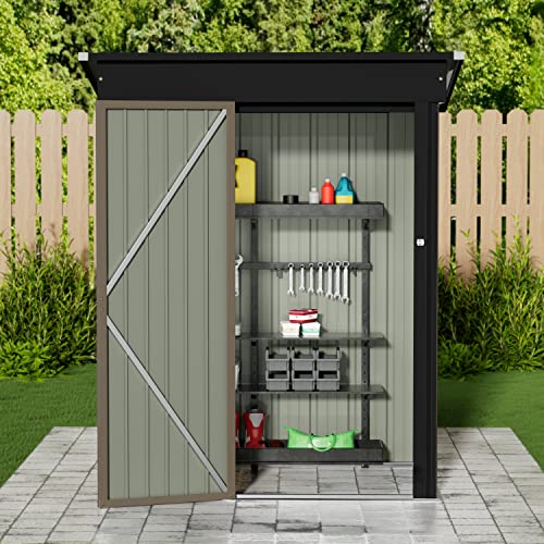 Jummico 5'x3' Patio Outdoor Storage Shed Metal Weather Resistant Utility Tool Shed Storage House with Single Lockable Door for Backyard Patio Lawn Meadow Farmland