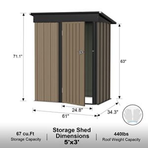 Jummico 5'x3' Patio Outdoor Storage Shed Metal Weather Resistant Utility Tool Shed Storage House with Single Lockable Door for Backyard Patio Lawn Meadow Farmland