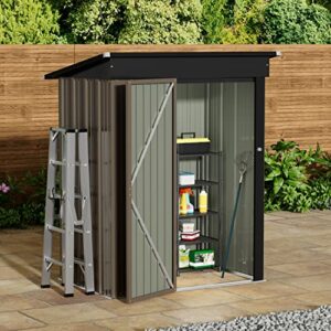 Jummico 5'x3' Patio Outdoor Storage Shed Metal Weather Resistant Utility Tool Shed Storage House with Single Lockable Door for Backyard Patio Lawn Meadow Farmland