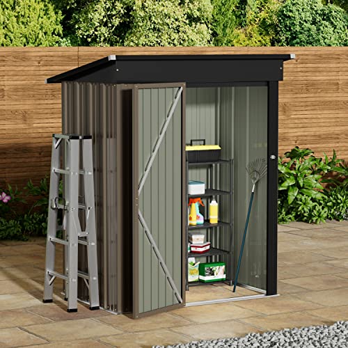 Jummico 5'x3' Patio Outdoor Storage Shed Metal Weather Resistant Utility Tool Shed Storage House with Single Lockable Door for Backyard Patio Lawn Meadow Farmland