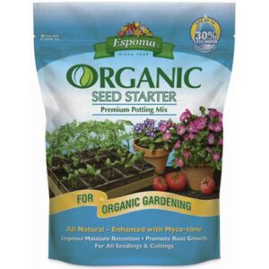 espoma organic seed starter premium potting soil mix – all natural & organic seed starting mix with mycorrhizae. for organic gardening, 8 qt, pack of 1