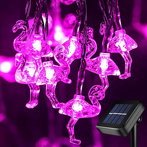 ENSHUI Solar String Lights Outdoor Waterproof 60 LED 35.6ft Pink Flamingo Garden Lights 8 Lighting Modes Fairy Lights String Deck Patio Porch Christmas Decoration (Flamingo)