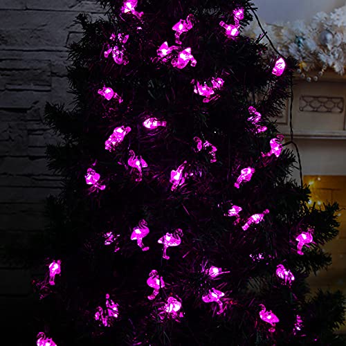 ENSHUI Solar String Lights Outdoor Waterproof 60 LED 35.6ft Pink Flamingo Garden Lights 8 Lighting Modes Fairy Lights String Deck Patio Porch Christmas Decoration (Flamingo)