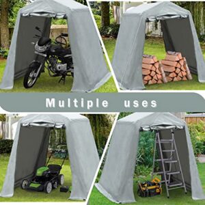 6 x 7 Feet Outdoor Shed Car Tent Carport Garage Storage Shed UV Proof Cover Ideal for Motorcycles, Bicycles, Garden Tools, Lawn Mower, Fire Woodard, Patio Furniture Storage, Gray
