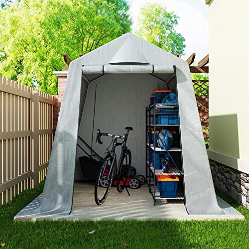 6 x 7 Feet Outdoor Shed Car Tent Carport Garage Storage Shed UV Proof Cover Ideal for Motorcycles, Bicycles, Garden Tools, Lawn Mower, Fire Woodard, Patio Furniture Storage, Gray