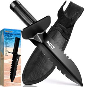 incly metal detector shovel, heavy duty double serrated edge digger, detecting digging tool with sheath for belt mount, gardening & detecting accessories for metal detection digging weeding planting