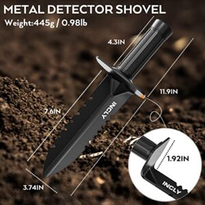 INCLY Metal Detector Shovel, Heavy Duty Double Serrated Edge Digger, Detecting Digging Tool with Sheath for Belt Mount, Gardening & Detecting Accessories for Metal Detection Digging Weeding Planting