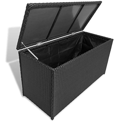 Tidyard Garden Storage Box Outdoor Chest Poly Water-Resistant PE Rattan Black Brown for Blankets Pillows Cushions Toys Books