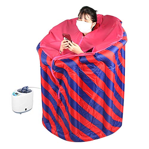 Garden supplies 2L Sauna Steamer Machine with Folding Inflatable Home Sauna Box Red Blue Stripe for Home SPA(RvSky)