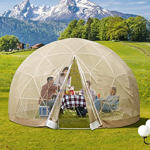 VEVOR 12FT Garden Dome Bubble Tent, Upgraded Geodesic Dome Greenhouse with Transparent TPU Cover and Polyester Gauze, Waterproof Garden Dome House Suitable for Patio and Dining Places