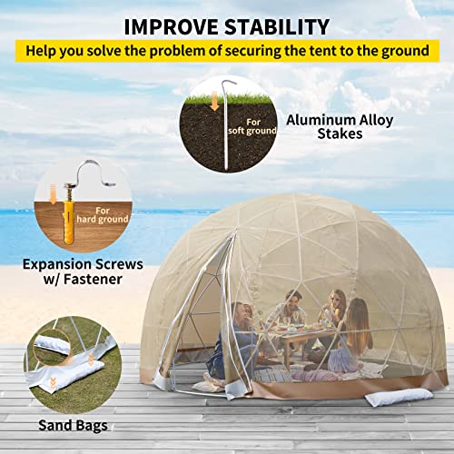 VEVOR 12FT Garden Dome Bubble Tent, Upgraded Geodesic Dome Greenhouse with Transparent TPU Cover and Polyester Gauze, Waterproof Garden Dome House Suitable for Patio and Dining Places