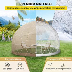 VEVOR 12FT Garden Dome Bubble Tent, Upgraded Geodesic Dome Greenhouse with Transparent TPU Cover and Polyester Gauze, Waterproof Garden Dome House Suitable for Patio and Dining Places