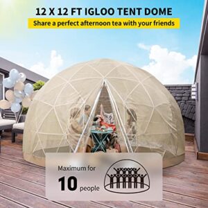 VEVOR 12FT Garden Dome Bubble Tent, Upgraded Geodesic Dome Greenhouse with Transparent TPU Cover and Polyester Gauze, Waterproof Garden Dome House Suitable for Patio and Dining Places