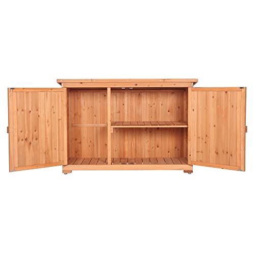 Outdoor Storage Cabinet with Double Doors, Fir Wood Garden Shed, Outside Tool Shed, Vertical Storage Organizer Cabinet with Double Lockable Doors for Outside, Garden and Yard,Natural