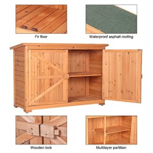 Outdoor Storage Cabinet with Double Doors, Fir Wood Garden Shed, Outside Tool Shed, Vertical Storage Organizer Cabinet with Double Lockable Doors for Outside, Garden and Yard,Natural