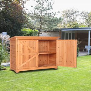 Outdoor Storage Cabinet with Double Doors, Fir Wood Garden Shed, Outside Tool Shed, Vertical Storage Organizer Cabinet with Double Lockable Doors for Outside, Garden and Yard,Natural