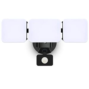 motion activated security light, outdoor floodlight dusk to dawn & motion sensor adjustable, daylight frosted lens, etl listed 45w wired wall light for entryway/backyard/garden, emaner (1-pack, black)
