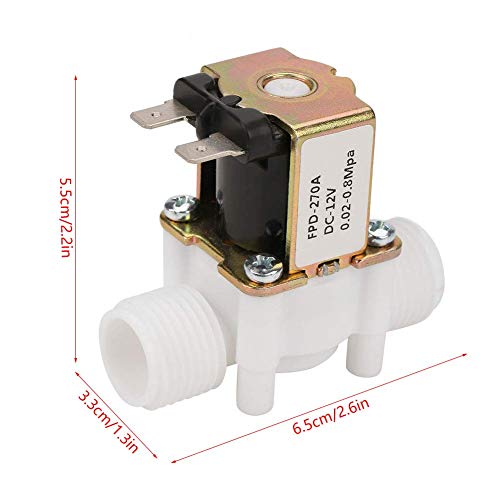 Electric Solenoid Valve, 12V G1/2" NC Plastic Electrical Inlet Solenoid Water Valve for Water Dispense Water Control Diverter Device