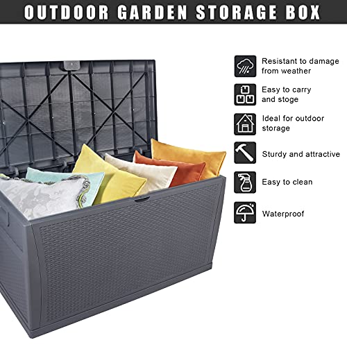 120 Gallon Outdoor Storage Deck Box Large Resin Patio Storage for Outdoor Pillows Garden Tools and Pool Supplies Waterproof, Lockable