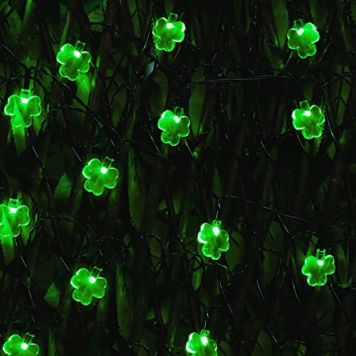WATERGLIDE 1 Pack St. Patricks Day Shamrocks Lights, 50 LED Outdoor Decorative String Lights, Battery Operated Lucky Clover Light, 8 Lighting Modes & Timer, Waterproof for Party Garden Home Decor