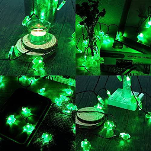 WATERGLIDE 1 Pack St. Patricks Day Shamrocks Lights, 50 LED Outdoor Decorative String Lights, Battery Operated Lucky Clover Light, 8 Lighting Modes & Timer, Waterproof for Party Garden Home Decor