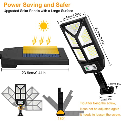 Totexil Solar Street Light, 4 Pack 196 Led Wireless Remote Control Solar Outdoor Lights, IP65 Waterproof Motion Sensor Security Solar Flood Lights with 3 Modes for Garden Street Patio Deck Garage Path