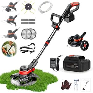 electric weed wacker, 24v cordless weed eater battery powered, lightweight string trimmer & edger lawn tool, battery weed eater with shoulder strap & 3 types blades for yard ​and garden