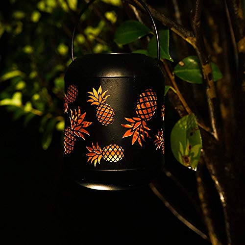 Lixada Outdoor Lighting Solar Powered LEDs Lawn Light Hollowed-Out Pineapple Design Hanging Landscape Decoration Lamp for Patio Garden Courtyard Pathway