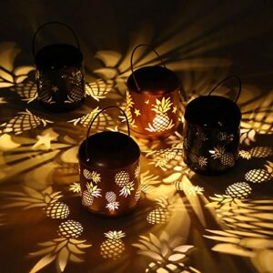 Lixada Outdoor Lighting Solar Powered LEDs Lawn Light Hollowed-Out Pineapple Design Hanging Landscape Decoration Lamp for Patio Garden Courtyard Pathway