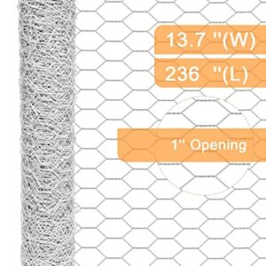 Garden Poultry White Chicken Wire - 13.7 '' × 236 '' Chicken Wire for Crafts, Garden Fence Animal Barrier, 1 inch Mesh Poultry Netting Fence, Pet/Rabbit/Chicken Wire Fencing