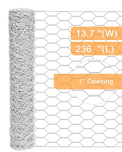 Garden Poultry White Chicken Wire - 13.7 '' × 236 '' Chicken Wire for Crafts, Garden Fence Animal Barrier, 1 inch Mesh Poultry Netting Fence, Pet/Rabbit/Chicken Wire Fencing