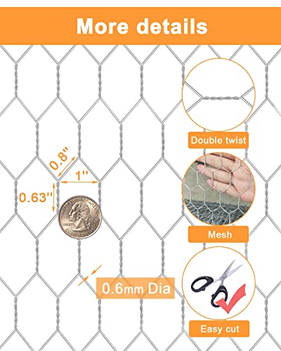 Garden Poultry White Chicken Wire - 13.7 '' × 236 '' Chicken Wire for Crafts, Garden Fence Animal Barrier, 1 inch Mesh Poultry Netting Fence, Pet/Rabbit/Chicken Wire Fencing