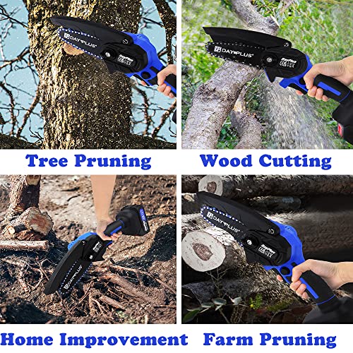 Electric Chainsaw Cordless with 2 Chains, Mini Chainsaw 4 Inch Cordless for Wood Cutting Tree Pruning, Handheld Small Power Chain Saws Garden Tool with Automatic Locking, Battery & Charger Included