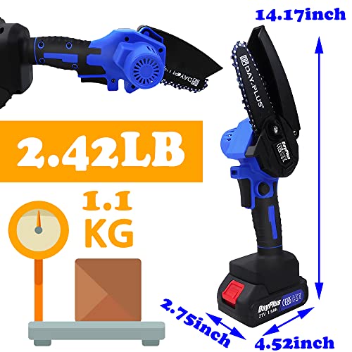 Electric Chainsaw Cordless with 2 Chains, Mini Chainsaw 4 Inch Cordless for Wood Cutting Tree Pruning, Handheld Small Power Chain Saws Garden Tool with Automatic Locking, Battery & Charger Included