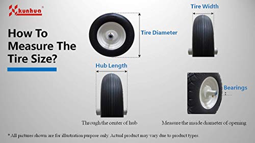 Kunhua 11-pu-y-dh-16p 4.10/3.50-4" Flat Free Hand Truck/Utility Tire, 2.25" Offset Hub, 5/8" Ball Bearings, 10" Tire Diameter,knobby Tread