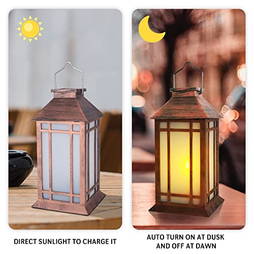 11" Solar Lantern Outdoor Garden Hanging Lanterns Waterproof LED Vintage Flickering Flame Lanterns for Patio, Table, Party.