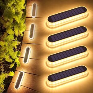 lacasa solar deck lights, 4 pack 40lm solar powered step lights, led dock lights warm white 2700k outdoor in-ground lights ip68 waterproof auto on/off for garden stairs driveway pathway lighting