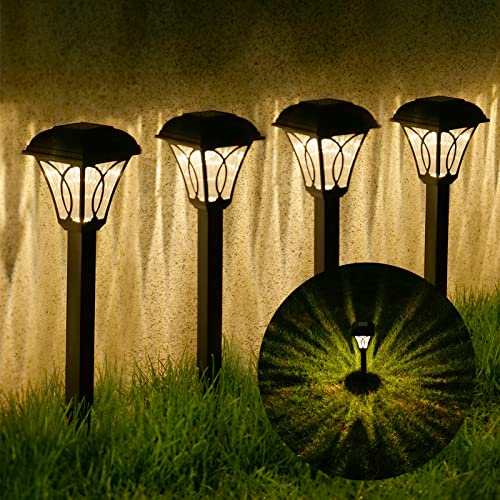 Dikeworf Solar Pathway Lights, 12 Pack Auto ON/Off Solar Garden Lights Outdoor IP44 Waterproof Solar Path Lights Landscape Decoration for Walkway Yard Lawn Patio(Warm White)