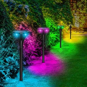 crepow solar path lights outdoor，color changing solar pathway lights landscape path lights rgb solar ground lights for garden driveway lawn yard walkway decorations，4 pack