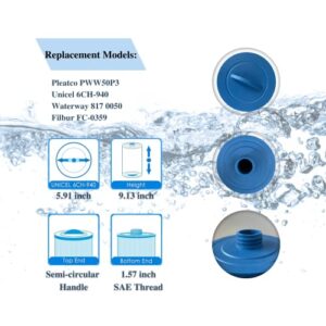 LeadCon 2 Pack PWW50 Filter Replacements for PWW50P3(1 1/2" SAE Coarse Thread), Compatible with Unicel 6CH-940, Filbur FC-0359, Waterway 817-0050 Front Access Skimmer Aber Hot Tubs Fliter