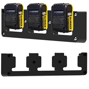 battery rack compatible dewalt 20v battery holder, mount 3 slot bulk battery garage tool, dewallt 20v tools, wall display hook holder (1, black)