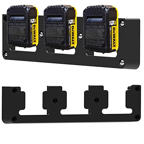 Battery Rack Compatible DeWalt 20V Battery Holder, Mount 3 Slot Bulk Battery Garage Tool, Dewallt 20v Tools, Wall Display Hook Holder (1, Black)